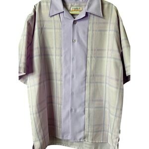 Daniel Ellissa Plaid Button Up Camp‎ Shirt Short Sleeve Lavender Vintage Mens L